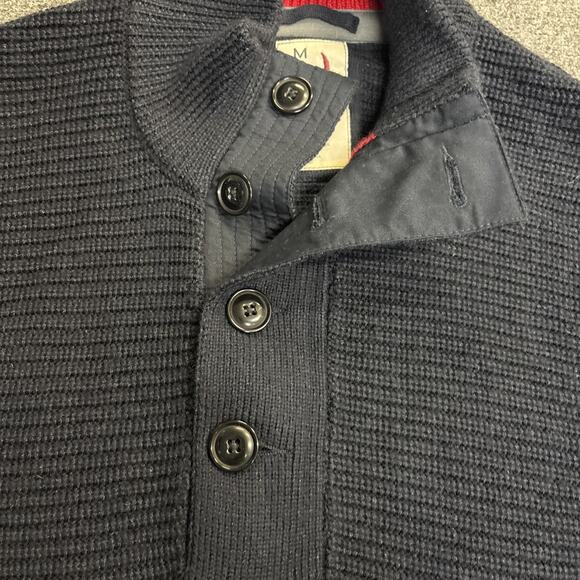 Relwen Men’s Med Mock Neck Wool Blend Chunky Knit Pullover Navy Blue Sweater - Picture 3 of 9